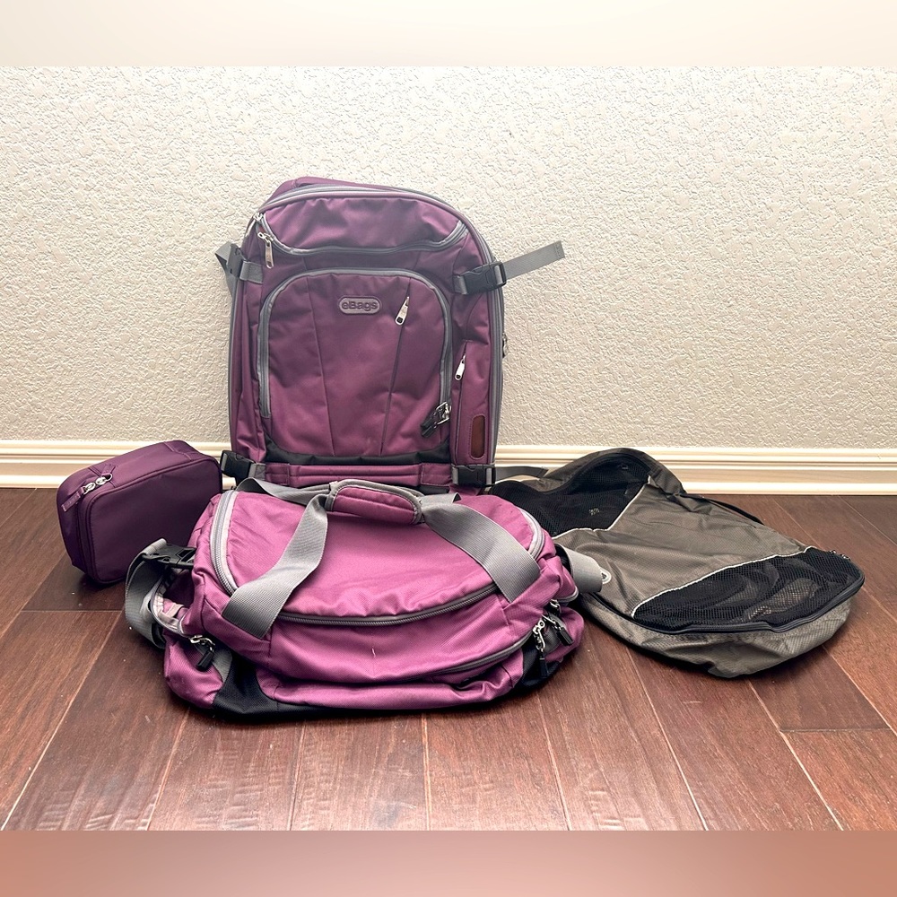 eBags bundle (Motherlode Jr., TLS Companion Duffle, Packing Cubes, toiletry bag)